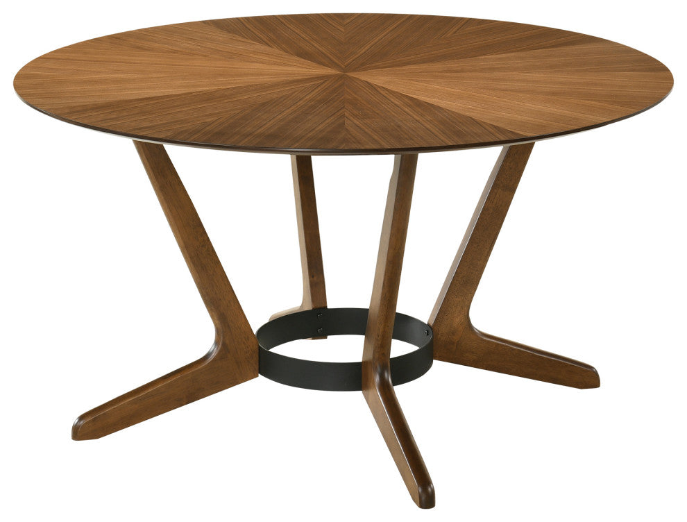 Santana 5-Piece Round Walnut Wood Dining Table Set With Orange Fabric
