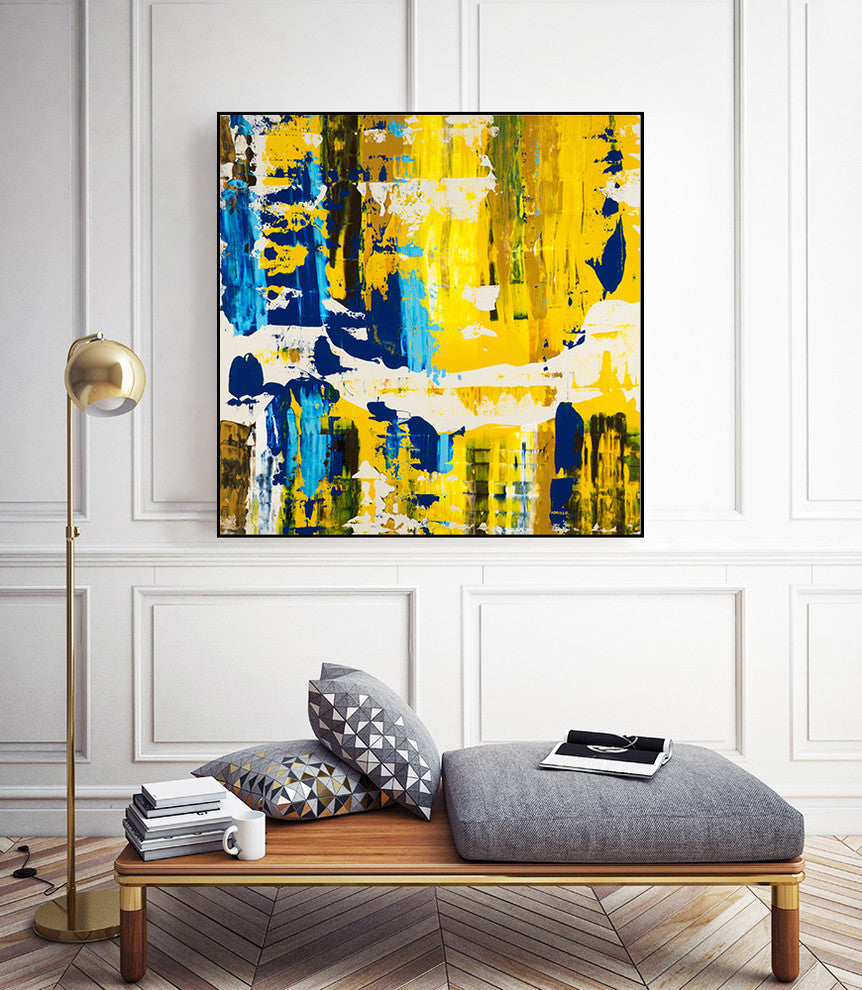 Old Yeller With Blue Velocity Art block Framed Canvas, 20"x20"