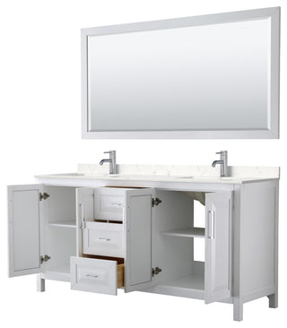 72, Double Vanity, White, Light-Vein Marble Top, SQ Sinks, 70, Mirror