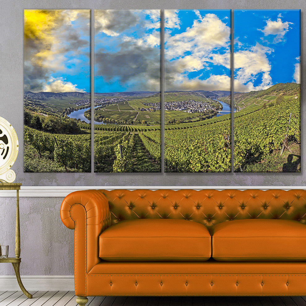 Moselle River Loop in Trittenheim, Landscape Canvas Art Print, 48"x28", 4 Panels