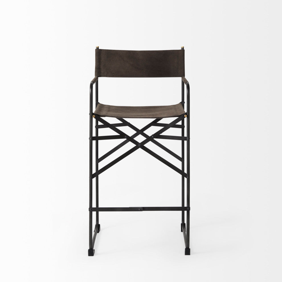 Direttore Dark Brown Suede Seat with Black Metal Frame Counter Stool