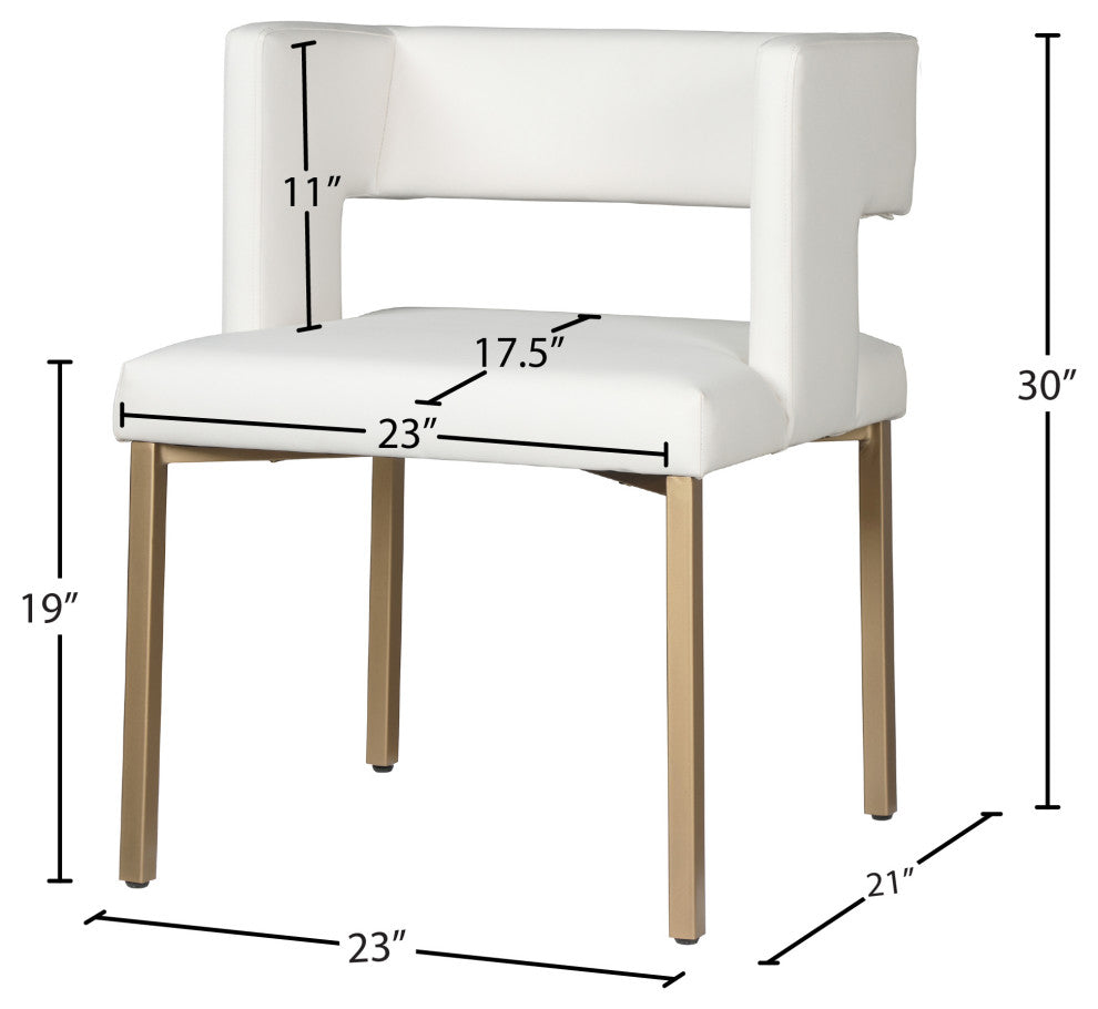 The Caleb Dining Chair, White and Brushed Gold, Faux Leather and Iron, Set of 2