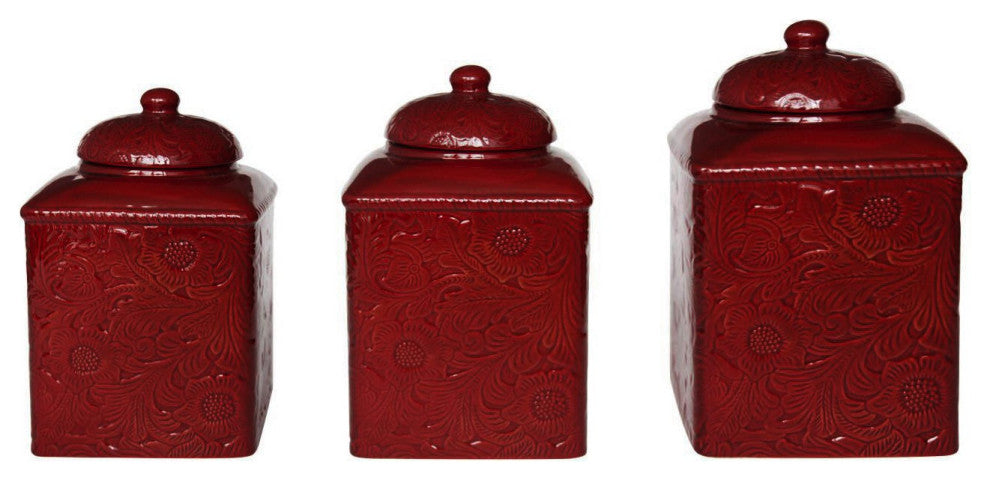 Savannah Canister Set, Red, 3 Piece