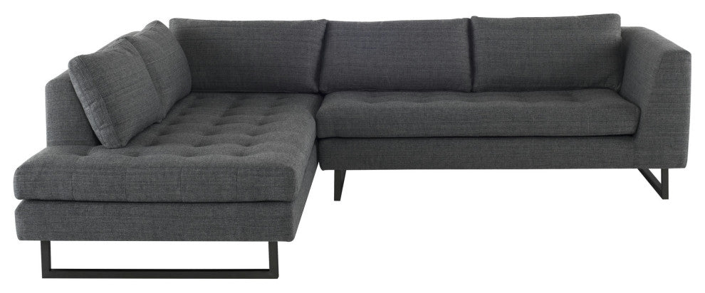 Janis Dark Grey Tweed Fabric Sectional Sofa, HGSC524