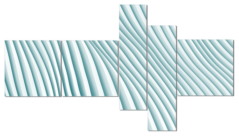 Fractal Small Blue 3D Waves, Abstract Canvas Art Print, 60"x32", 5 panels