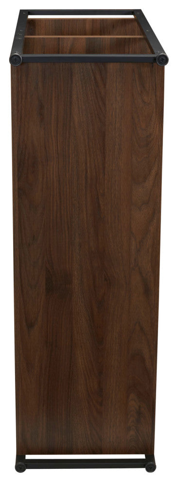 Jamestown Wide 3 Shelf Open Storage Bookshelf Mid Century Walnut, Black Metal