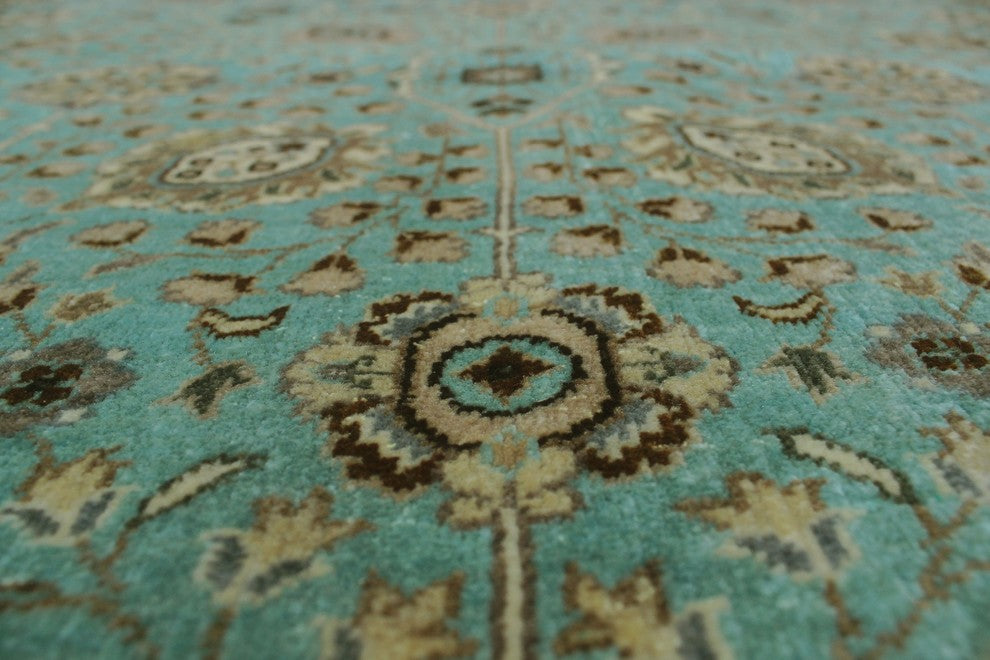 Turkish-knotted Ankara Journee Light Blue Rug 6''3"x9''1"