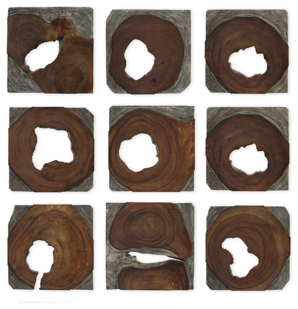 Jungle Wood Paneled Wall Art, Set/9"