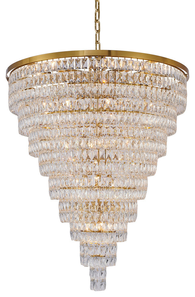 42" 32-Light Gold Metal 9-Tier Chandelier With Clear Crystals