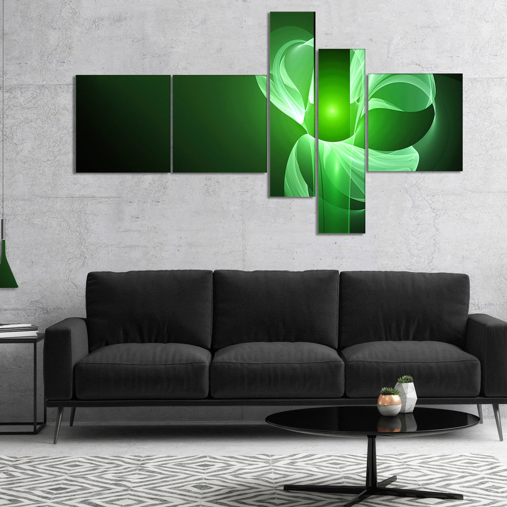 Green Flower Fractal Illustration, Abstract Canvas Art Print, 60"x32", 5 panels