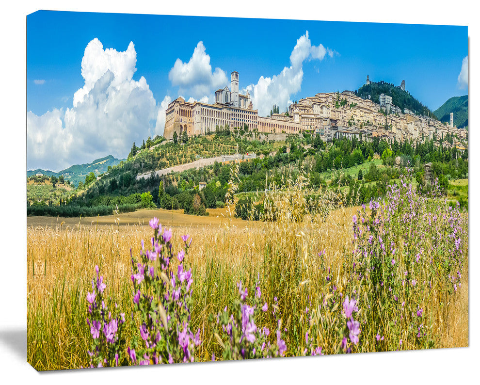 Ancient Town of Assisi Panorama, Landscape Canvas Art Print, 20"x12"