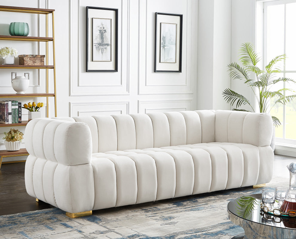 Gwen Velvet Upholstered Chair, Cream, Sofa