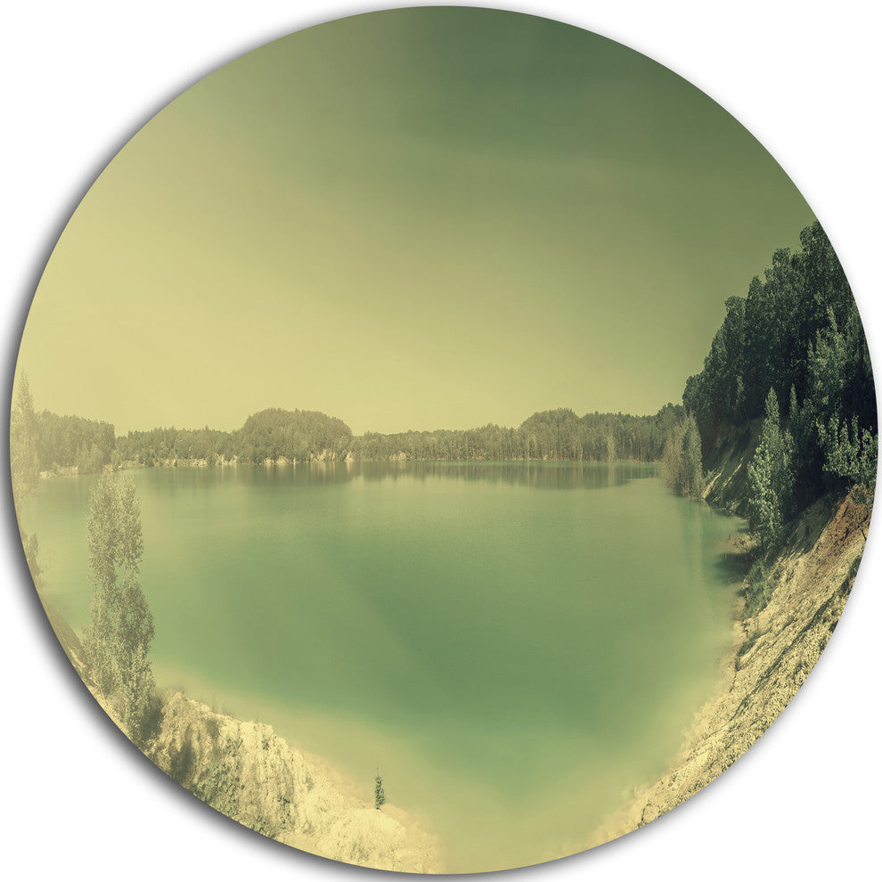 Blurred Sea With Mountain Views, Modern Seascape Round Wall Art, 23"