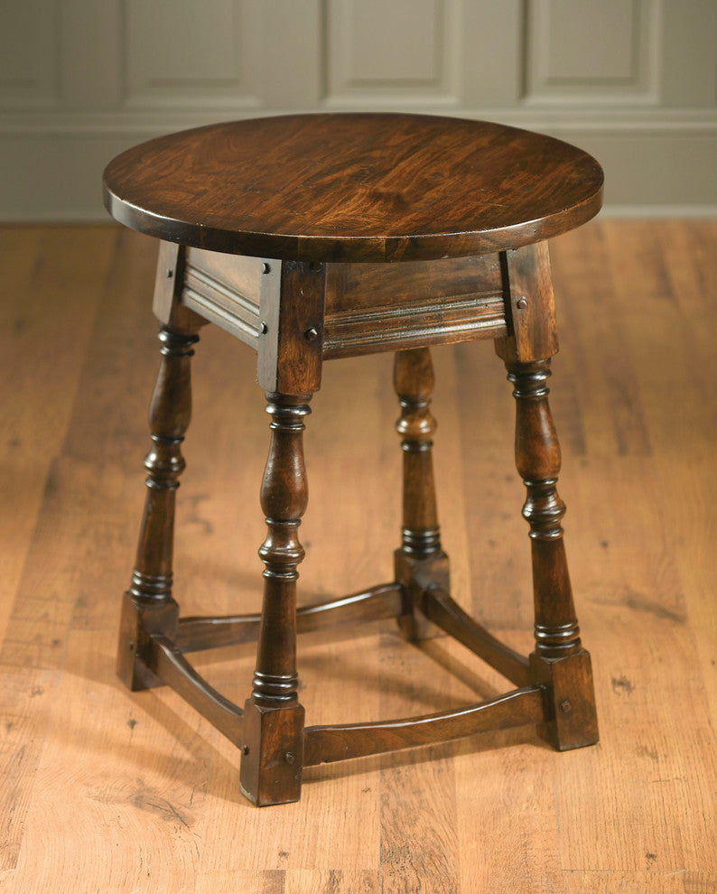 Round Top Cambridge End Table, Pecan Finish