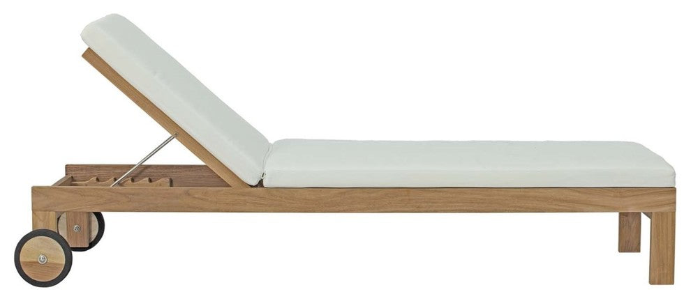 Modern Contemporary Urban Outdoor Patio Balcony Chaise Lounge Chair, White, Wood