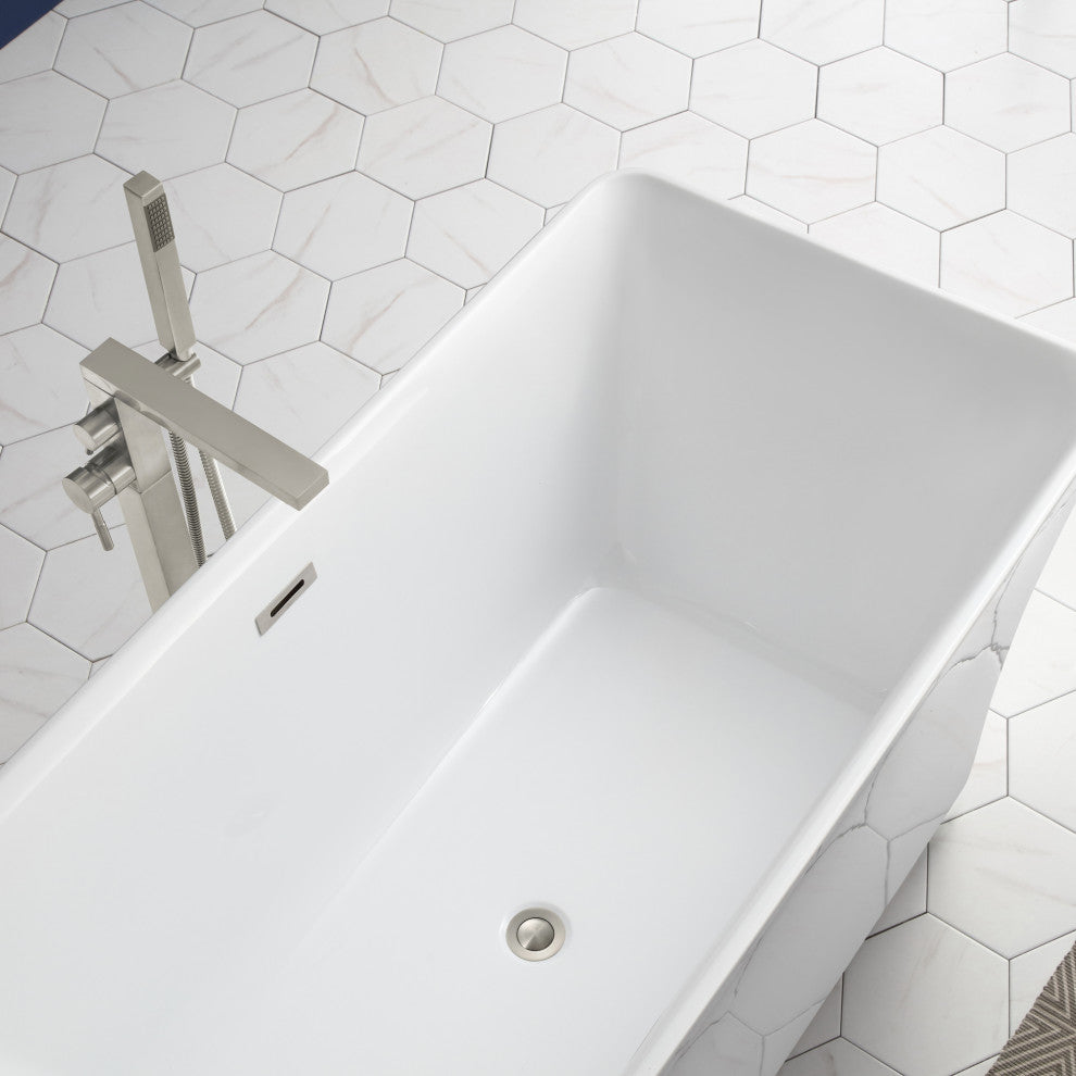 OVE Decors Draco 59" Seamless White Acrylic Freestanding Rectangular Bathtub