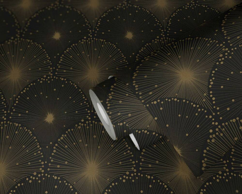 Modern Textured Wallpaper Art Deco Pattern, Gold Anthracite Black, Sample