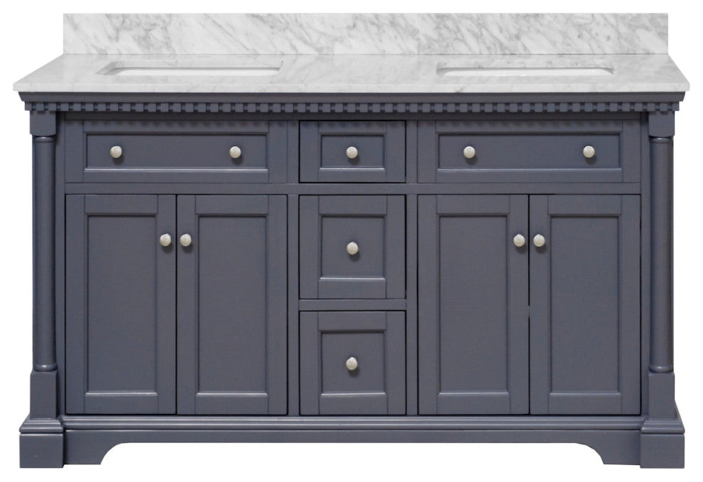 Sydney 60" Bathroom Vanity, Marine Gray, Carrara Marble, Double Sink