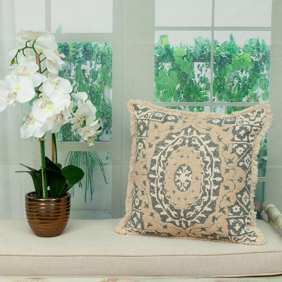 Parkland Collection Abu Beige Throw Pillow, Square, Beige/Gray