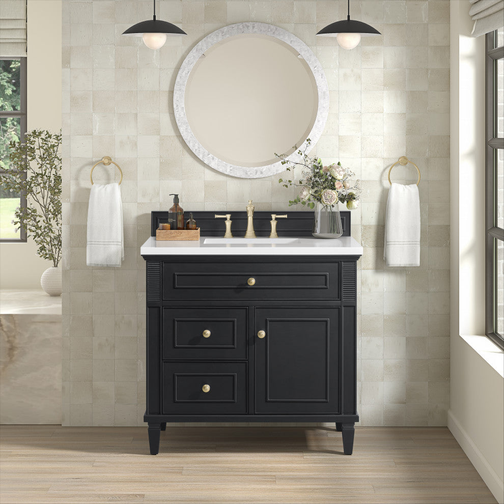 Lorelai 36" Single Vanity, Black Onyx, 3 CM White Zeus Top