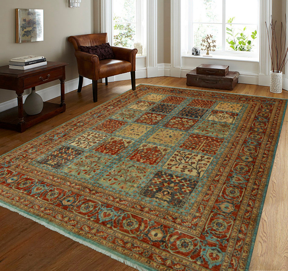 Handmade Aria Naeemah Blue/Rust Rug, 8'11x11'8