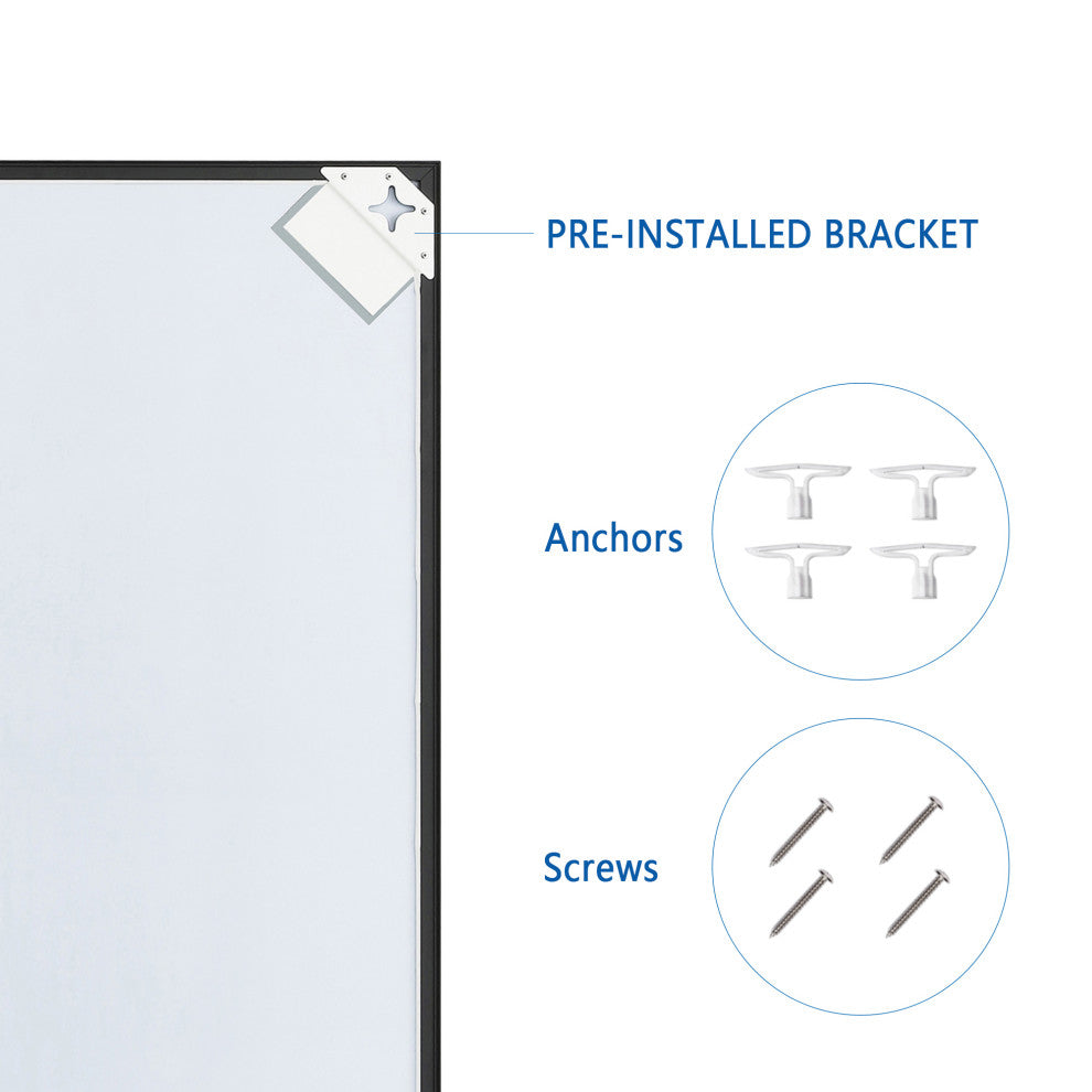 Rectangle Aluminum Framed Wall Mounted Mirror With Beveled Edge, Black, 30"x40"
