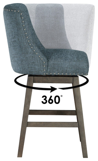 Granville 26" Swivel Counter Stool  in Navy Fabric with Gray Legs