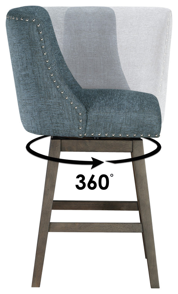 Granville 26" Swivel Counter Stool  in Navy Fabric with Gray Legs