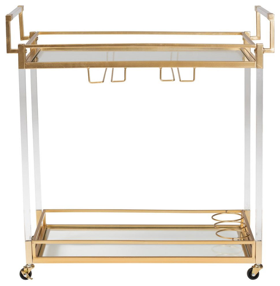Savannah Contemporary Glam and Luxe Gold Metal and Glass Wine Cart
