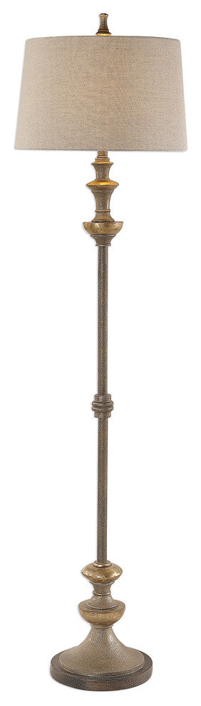 Classic Tall Silver Bronze Floor Lamp | Traditional Thin Metal Pole Ivory Shade