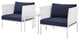 Lounge Chair Table Set, Sunbrella, Aluminum, Metal, White Blue Navy, Outdoor