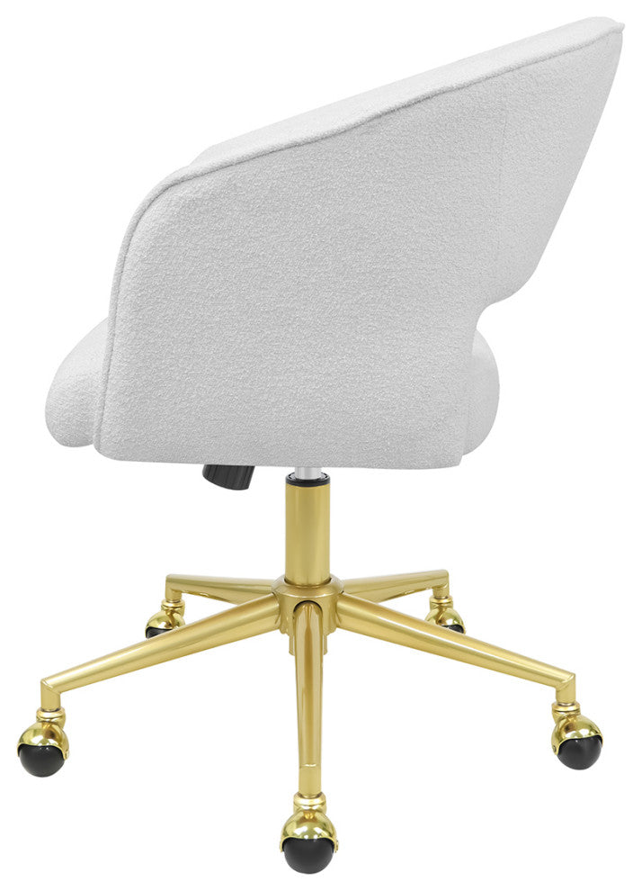 Caitlyn Swivel Vanity Chair with Adjustable Height, White Boucle