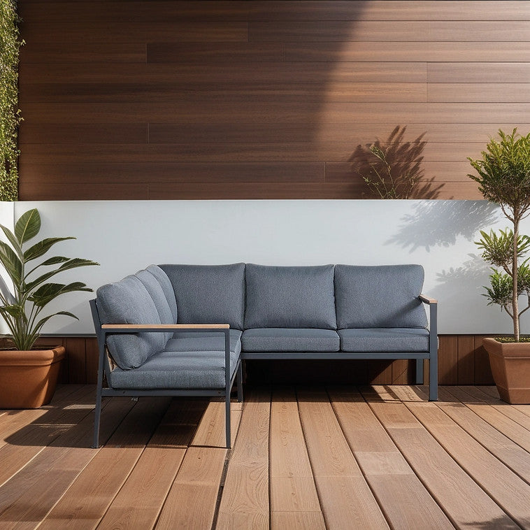 Rossio Outdoor Sectional Conversation Set ,Aluminum Frame,Teak Finish