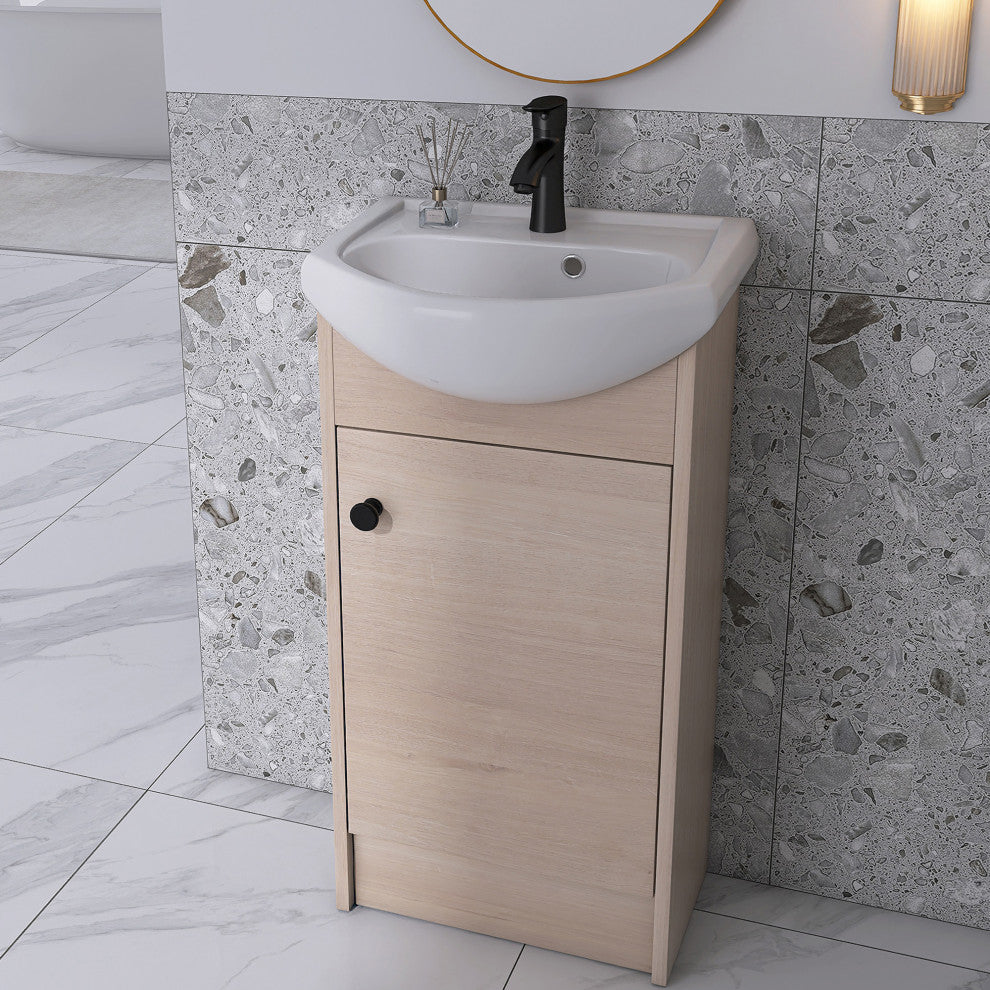 18 inch Wood Wall-Mounted Bathroom Vanity Set with Integrated Ceramic Sink