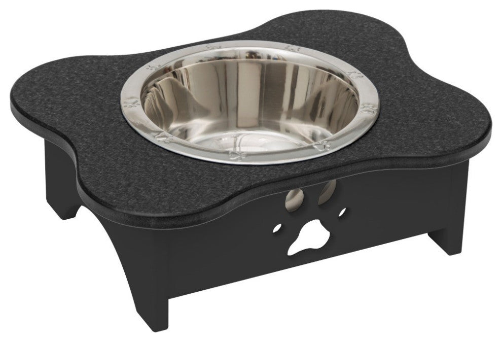 Poly Lumber Single Pet Feeder Stand, Black, Low - 2 Quart