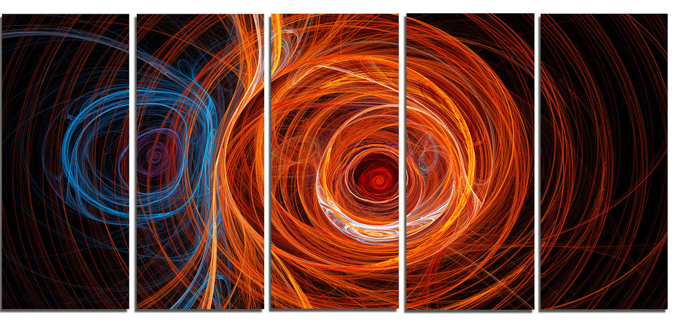 Brown Abstract Fractal Circles, Abstract Canvas Art Print, 60"x28", 5 Panels