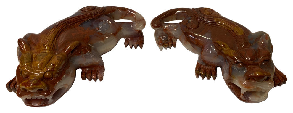 Pair Chinese Red White Stone Fengshui Fortune Pixiu Display Figures Hws1042