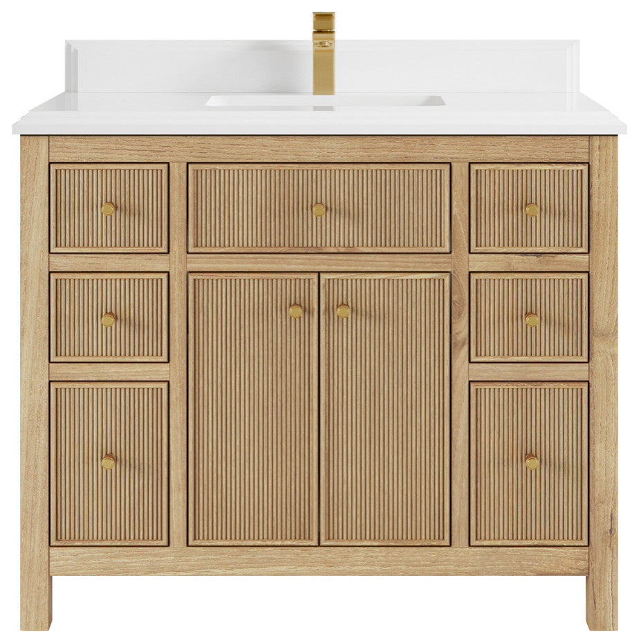 Sonoma 42 Single Sink Bath Vanity in Light Natural Teak with 1.5" Calacatta Laza