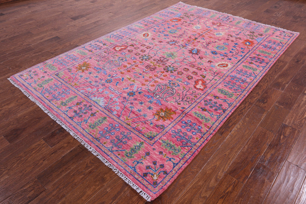 6' 2" X 9' 3" Hand-Knotted Turkish Oushak Wool Rug - Q13661