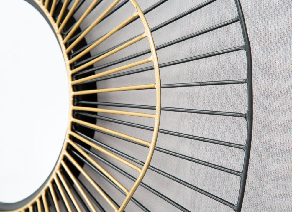Frame Wall Mirror, Round, Aluminum, Metal, Black, Gold, Bedroom Living