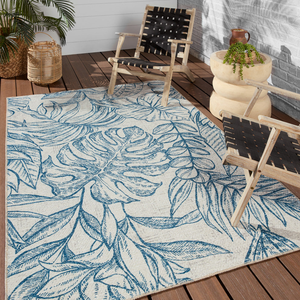 Vibe Tropic Indoor/Outdoor Floral Navy/Taupe Area Rug 5'X8'