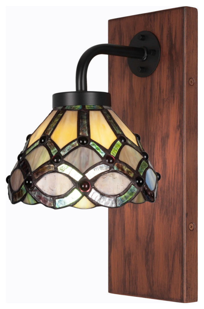 Oxbridge Wall Sconce, Matte Black & Painted Wood-look Metal, 7" Grand Merlot Art