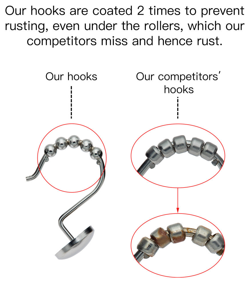 Utopia Alley Shower Hooks - Shower Curtain Rings for Bathroom, Set of 12, Brushed Nickel