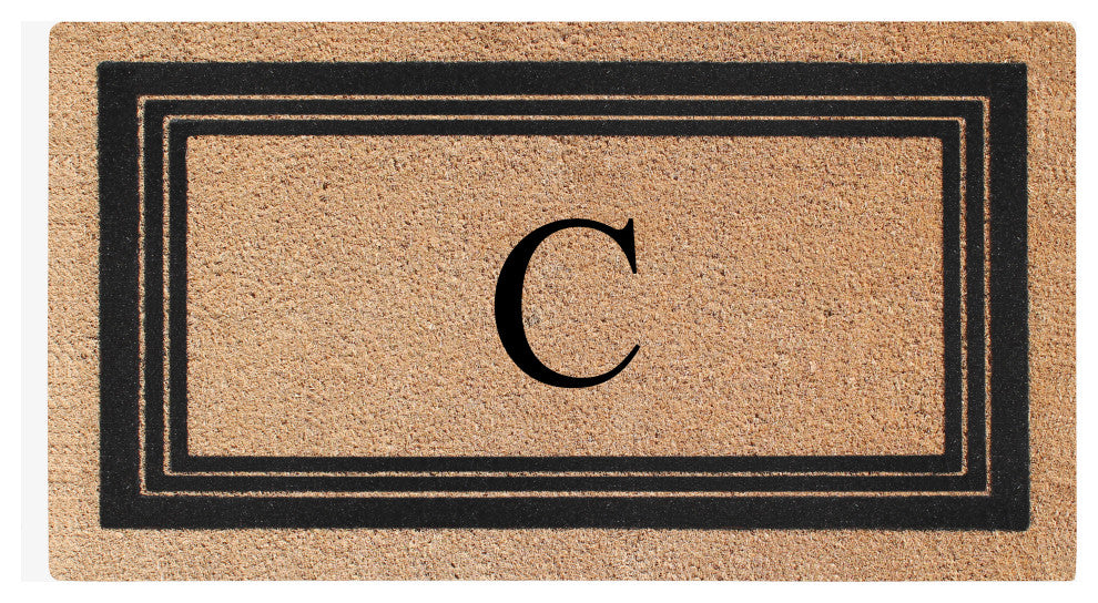 A1HC Natural Coir Monogrammed Triple Border Flock Durable Doormat, 18"x30", C