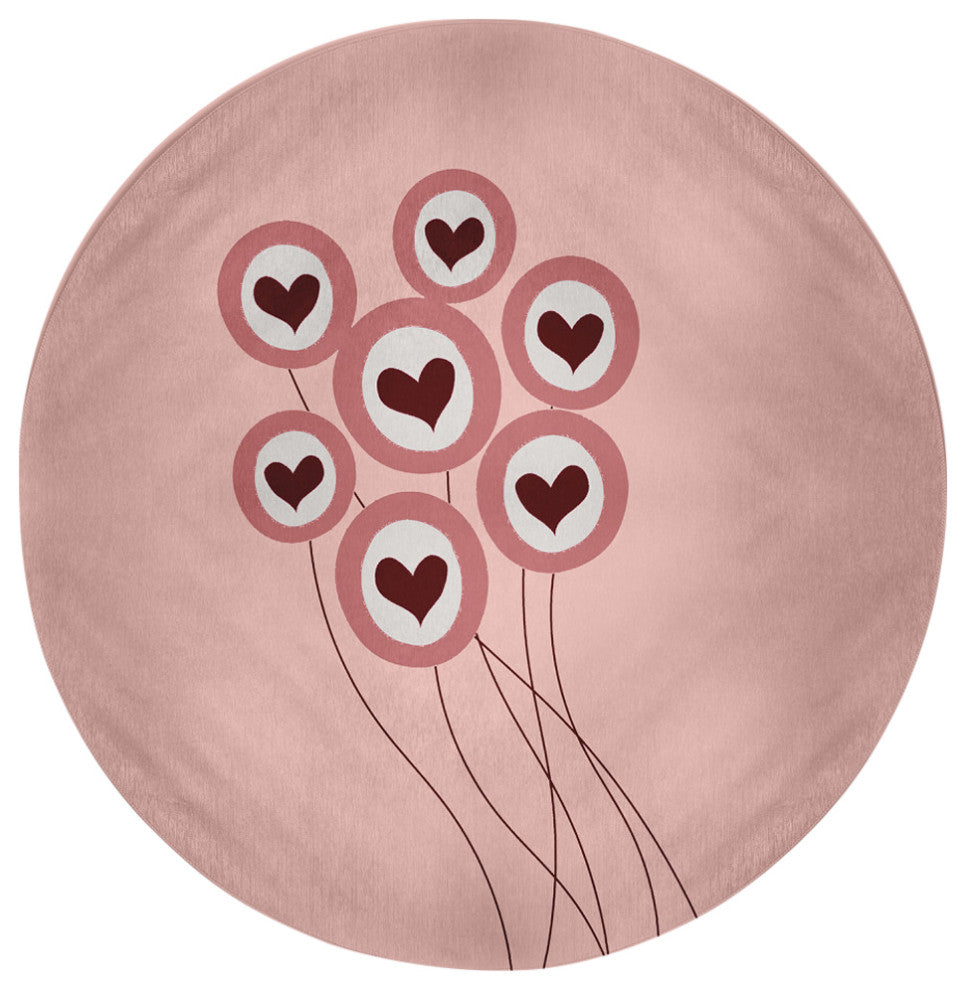 Love is in the Air Valentines Chenille Rug, Pink, 5' Round
