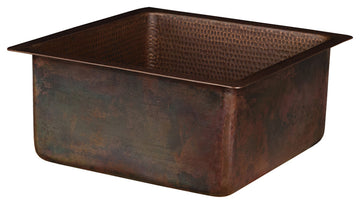 16" Square Hammered Copper Bar/Prep Sink, 3.5" Drain Opening