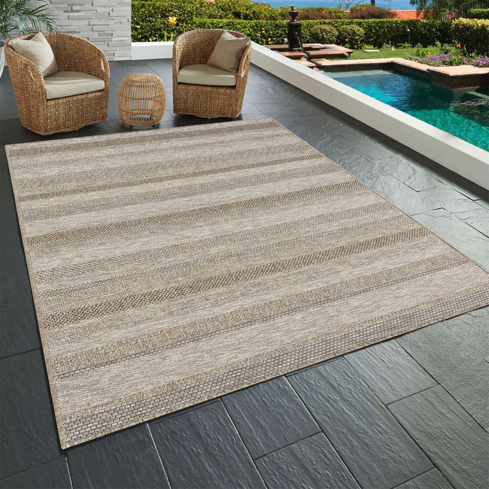 Paolo Modern Striped Brown Indoor Outdoor Area Rug, 5'' x 7''