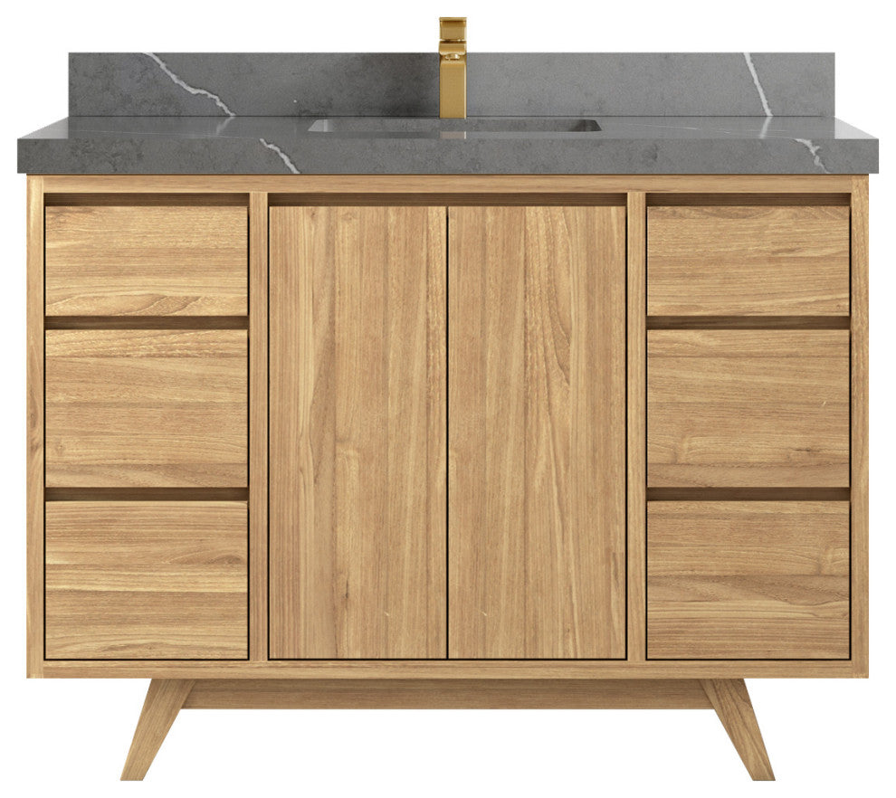 Madison Teak 48 Single Sink Bath Vanity in Light Natural 2" Piatra Gray
