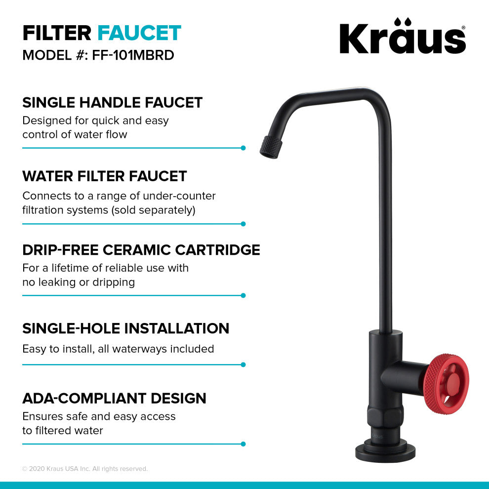 Purita Drinking Water Dispenser Beverage Kitchen Faucet, Matte Black/ Red