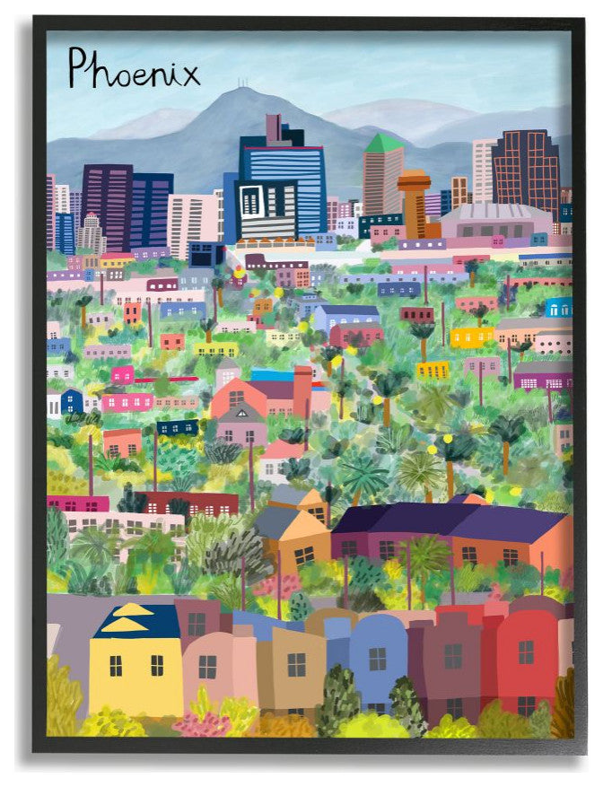 Colorful Phoenix Arizona City Architectural Skyline 24x30